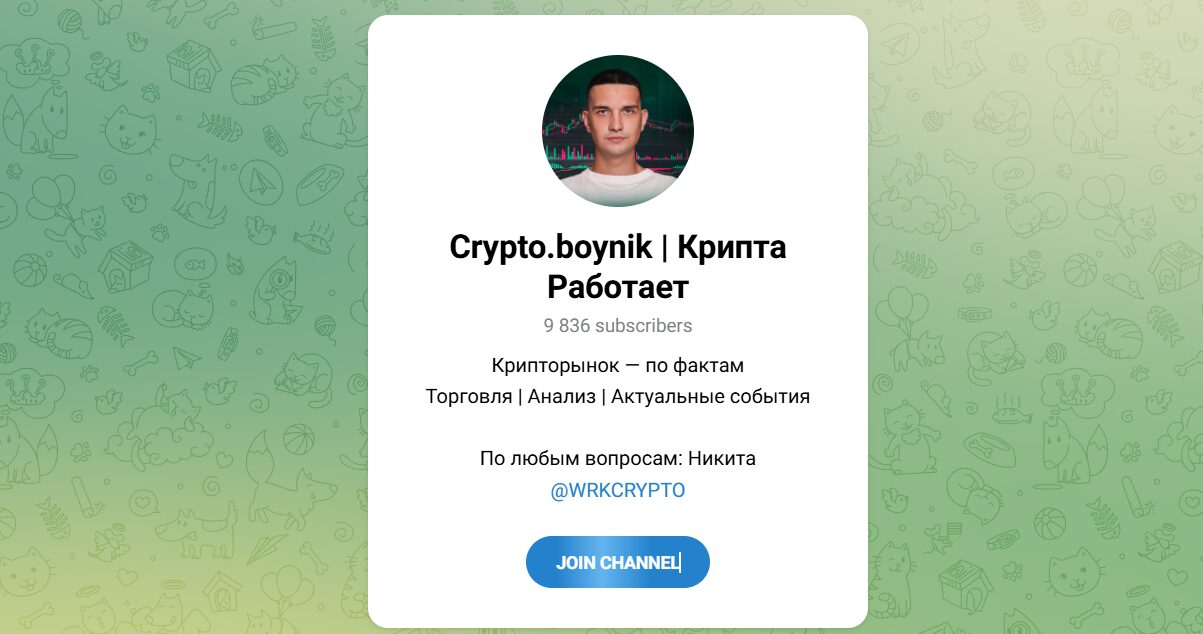 Внешний вид телеграм канала Crypto.boynik Крипта работает