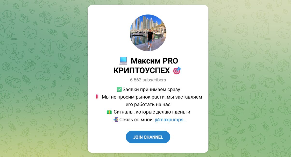 Внешний вид телеграм канала Максим PRO КРИПТОУСПЕХ