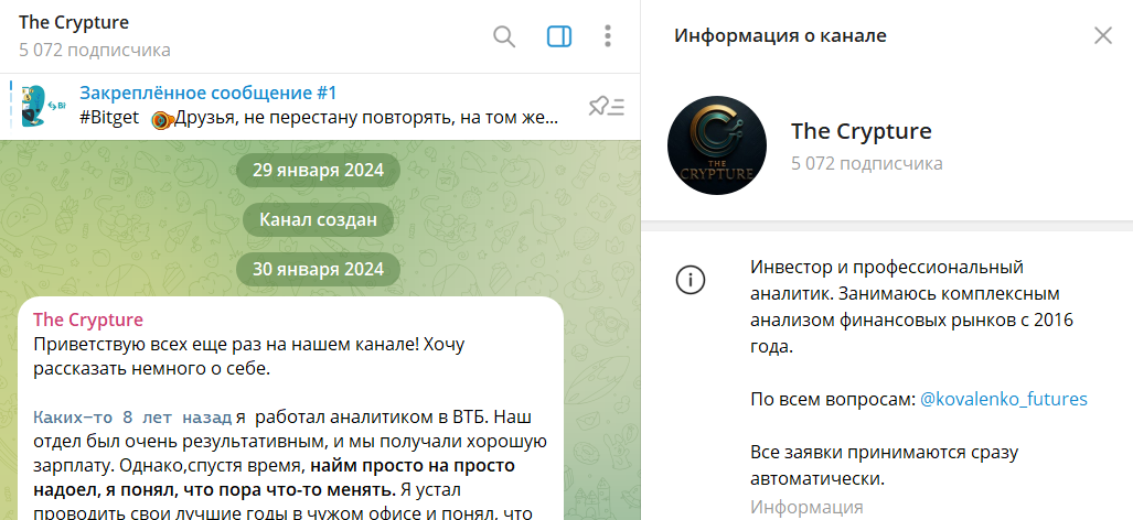 Вводная информация по каналу Telegram The Crypture