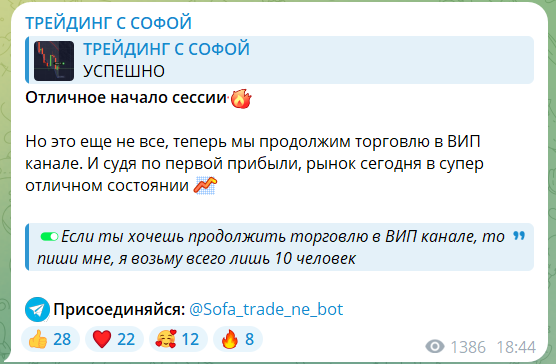 Условия по входу в приватный канал ТГ Трейдинг с Софой