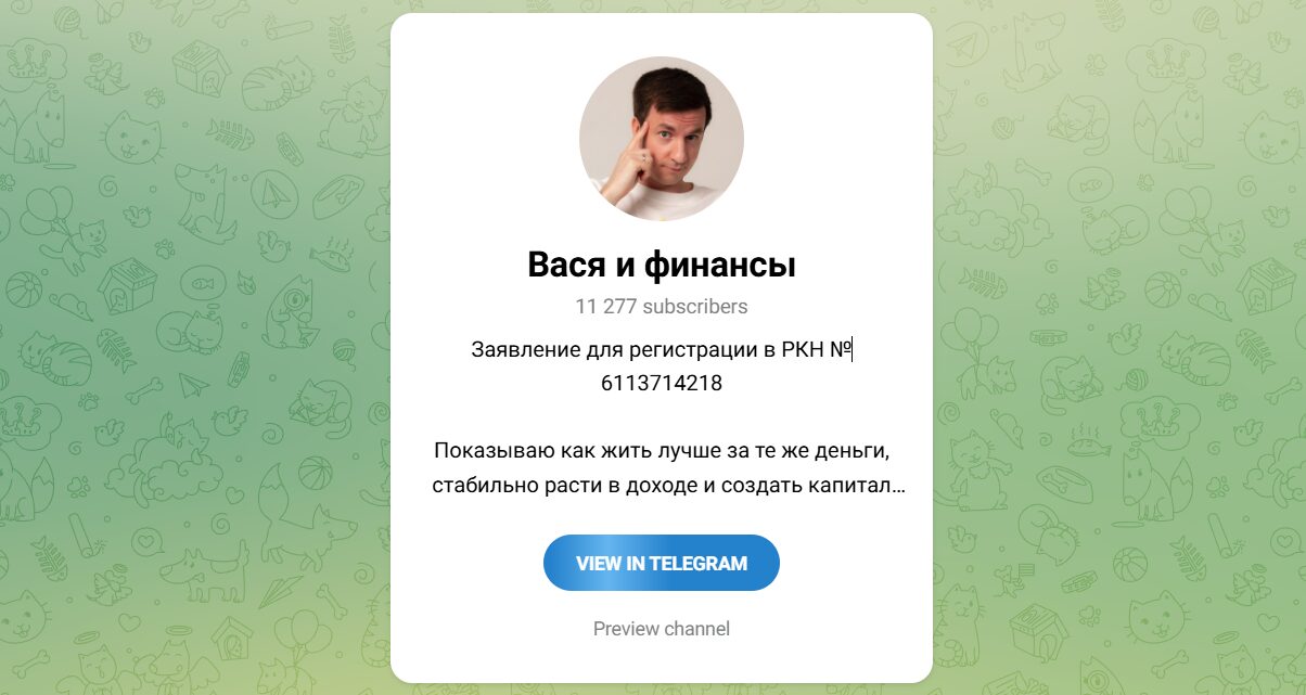 Внешний вид телеграм канала Вася и финансы Внешний вид телеграм канала Вася и финансы