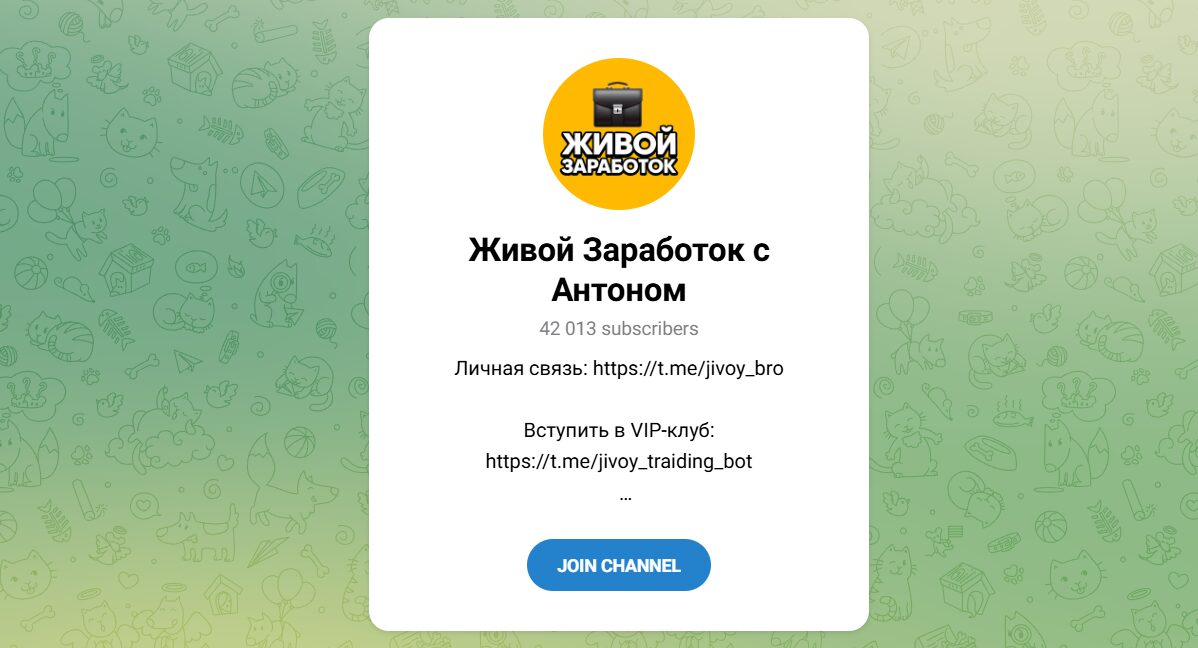 Внешний вид телеграм канала Живой заработок с Антоном Внешний вид телеграм канала Живой заработок с Антоном