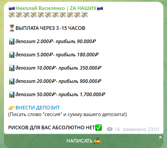 Инвестиции на канале Телеграм Николай Василенко За наших
