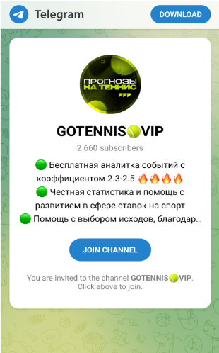 Обзор телеграм канала GOTENNIS.VIP