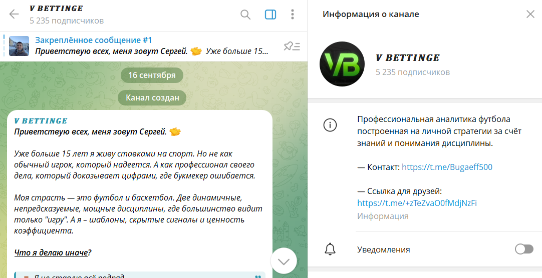 Общая информация по телеграм-каналу V Bettinge