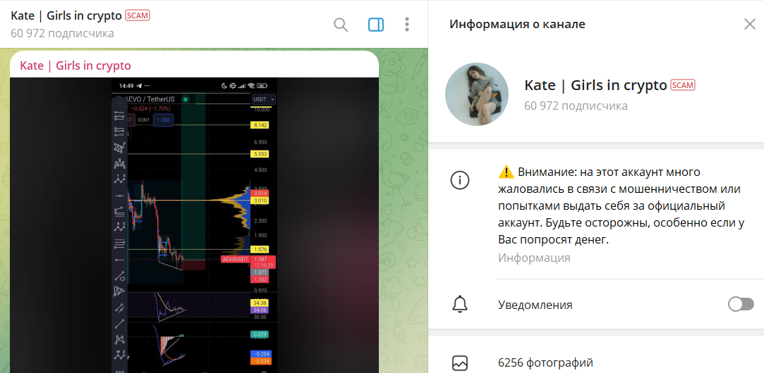 Описание канала в телеграаме Kate Girls in crypto