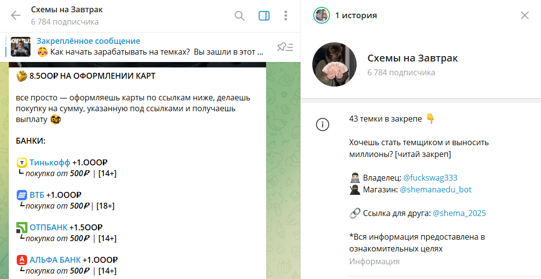 Описание канала в телеграме Схемы на завтрак