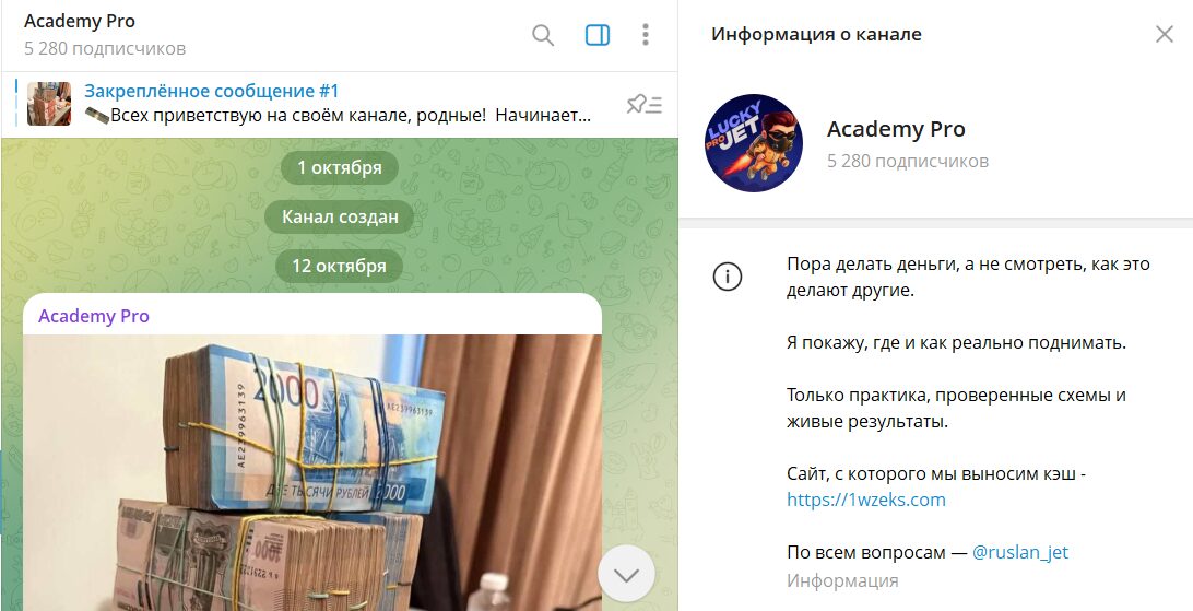Описание проекта в телеге Academy Pro со схемами игры в казино