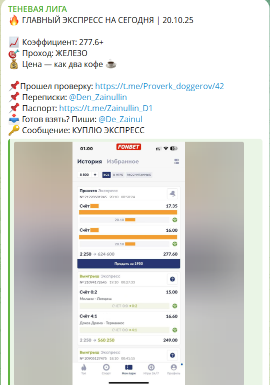Платные экспрессы на канале в телеграмме Теневая лига