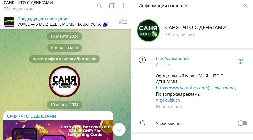 Сведения о проекте в телеграме Саня - что с деньгами