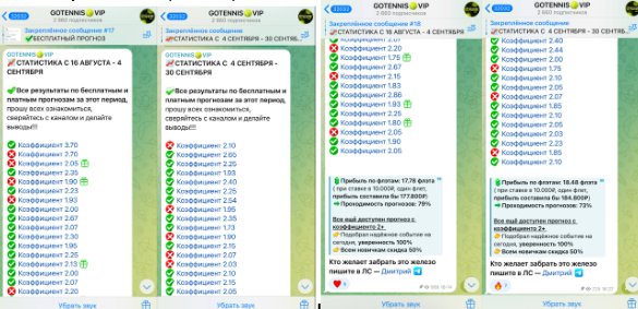 Статистика на канале в телеграме GOTENNIS.VIP