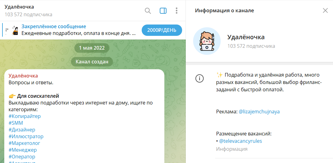 Что известно о канале в телеграмме Удаленочка