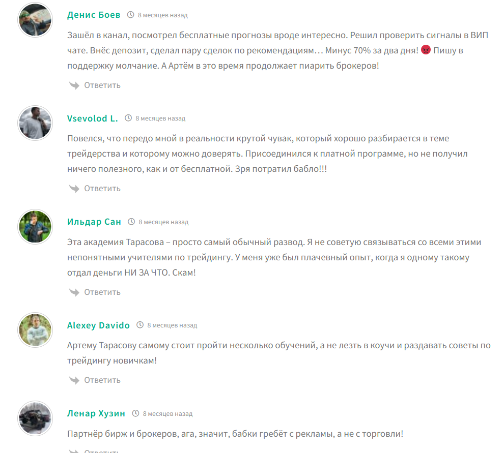 Отзывы о сигналах трейдера Артема Тарасова artemtarasovtrade