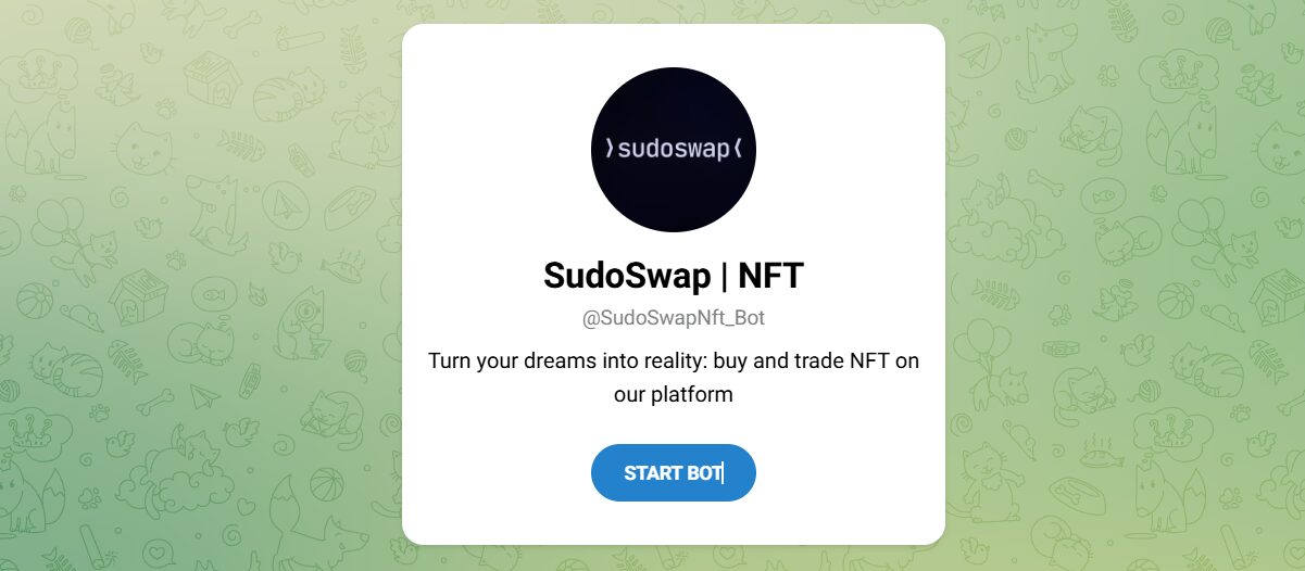 Внешний вид телеграм бота SudoSwap NFT Внешний вид телеграм бота SudoSwap NFT