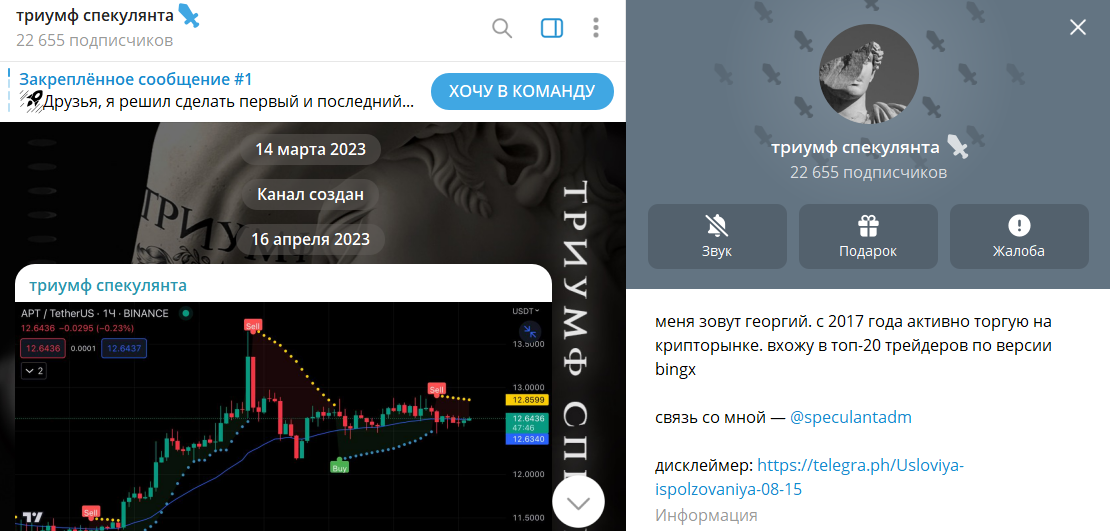 Все о канале Telegram Триумф спекулянта с торговыми сигналами