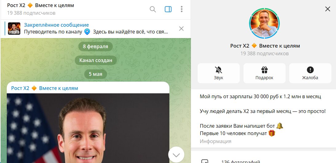 Информация по каналу ТГ Рост Х2 вместе к целям