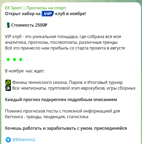 Стоимость платной подписки на канале TG EK Sport