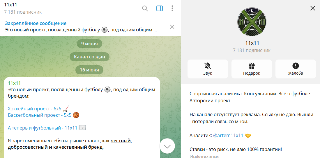 Что известно о проекте в телеграмме 11х11 с прогнозами