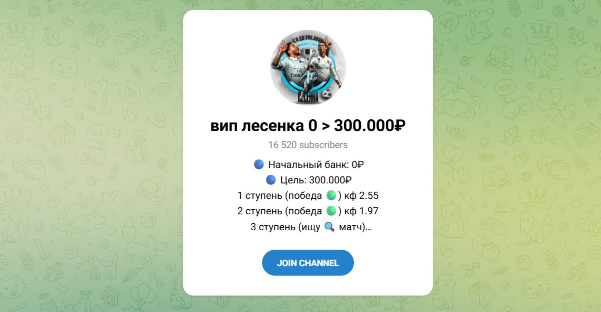 Внешний вид телеграм канала ВИП Лесенка 0 300000