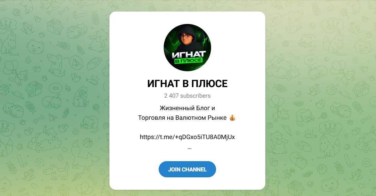 Внешний вид телеграм канала Игнат в плюсе Внешний вид телеграм канала Игнат в плюсе