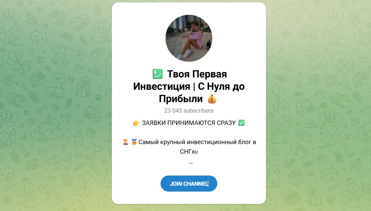 Внешний вид телеграм канала Твоя первая инвестиция Внешний вид телеграм канала Твоя первая инвестиция