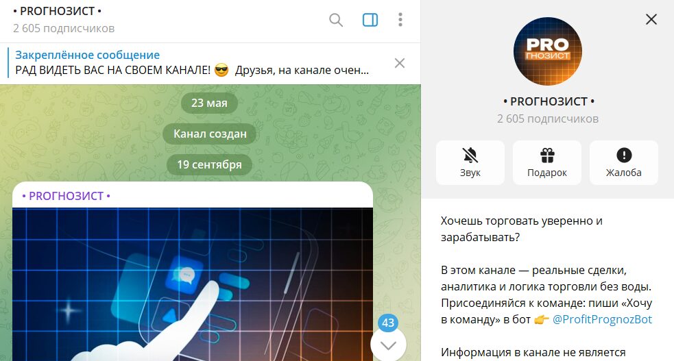 Информация по телеграмм-каналу PROГНОЗИСТ