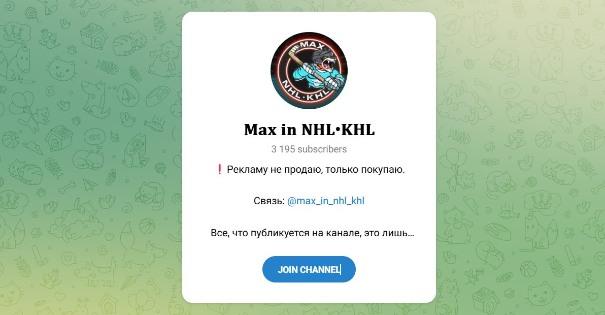 Внешний вид телеграм канала Max in NHL KHL
