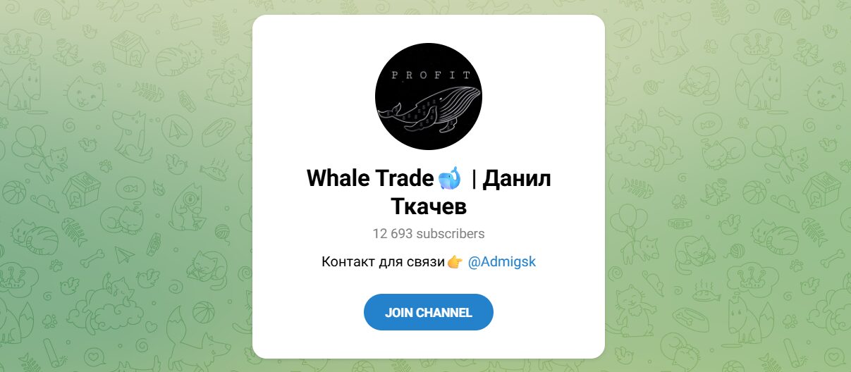 Внешний вид телеграм канала Whale Trade Данил Ткачев