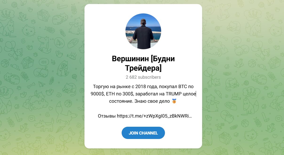 Внешний вид телеграм канала Вершинин Будни Трейдера