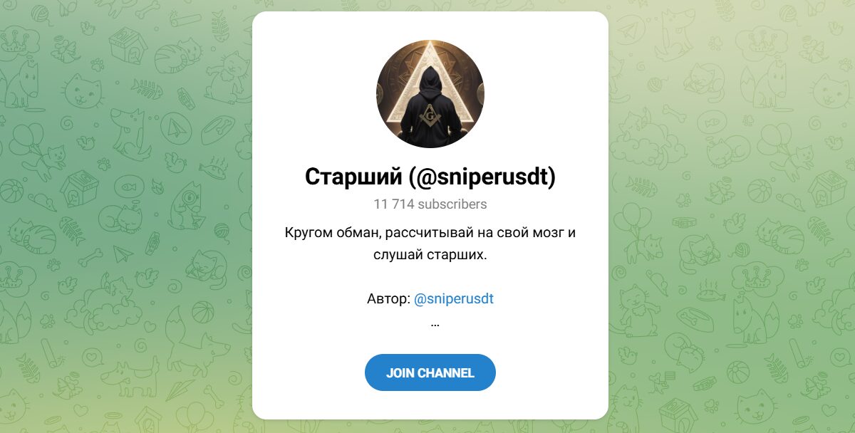 Внешний вид телеграм канала Старший (@sniperusdt) Внешний вид телеграм канала Старший (@sniperusdt)