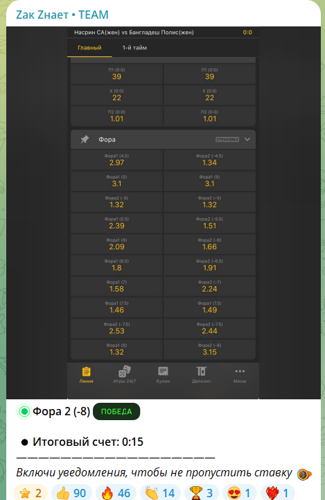 Бесплатные ставки на телеграмм канале Zак Zнает • TEAM