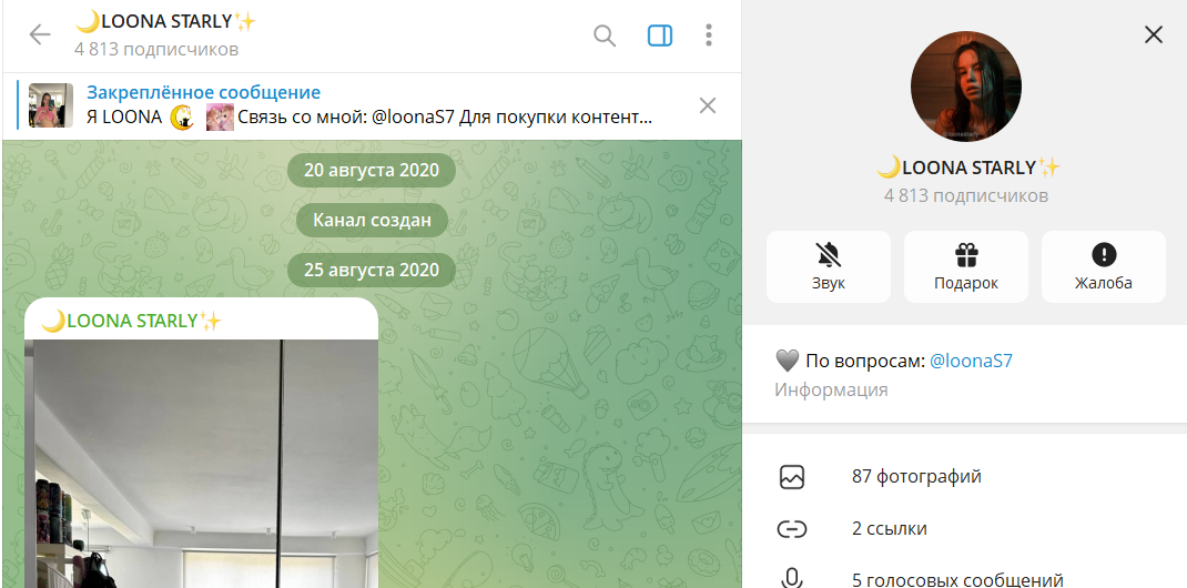 Вводные данные по телеграм-каналу LOONA STARLY