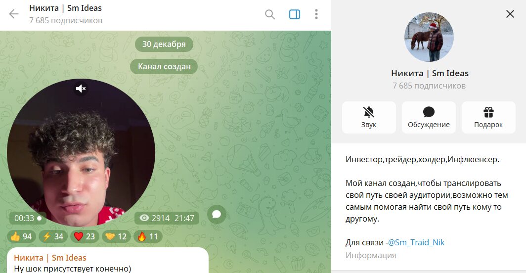 Информация по телеграм-каналу Никита Sm Ideas с сигналами