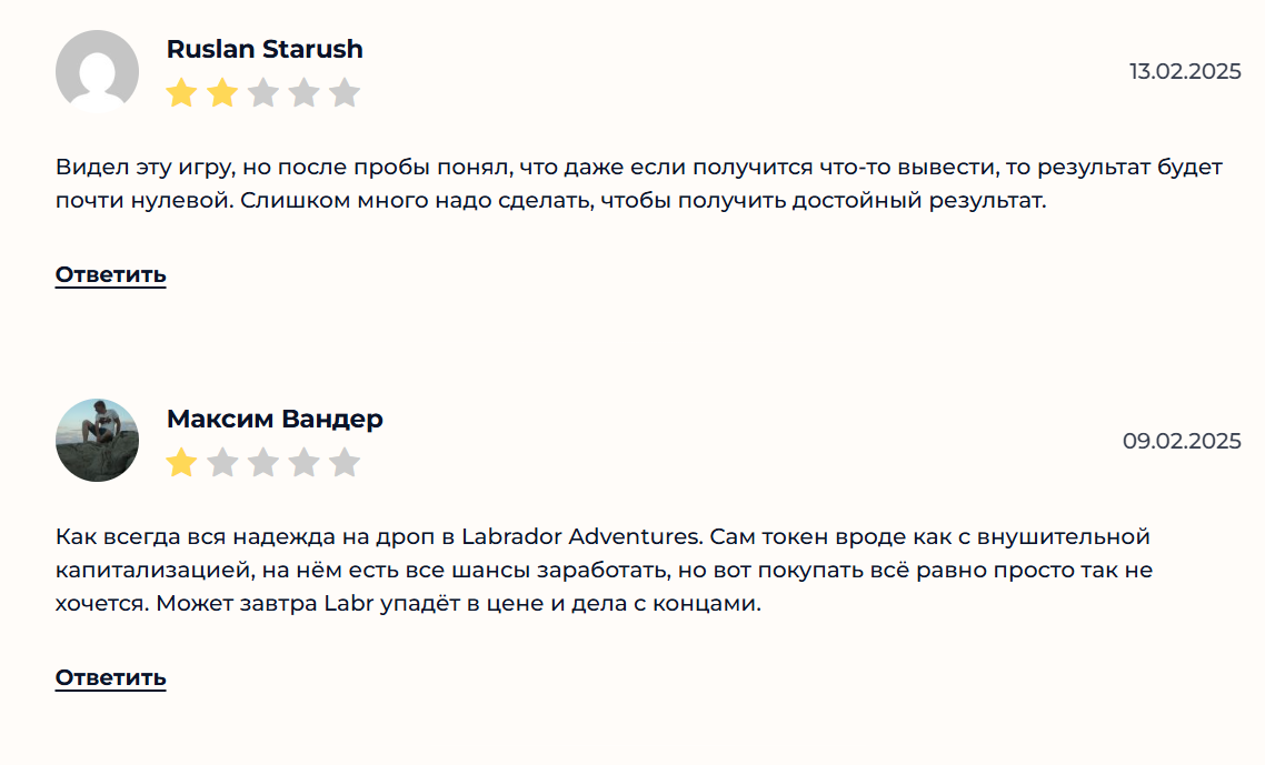 Отзывы о боте в телеграме Labrador Adventures