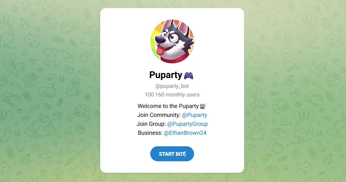 Внешний вид бота в телеграме Puparty