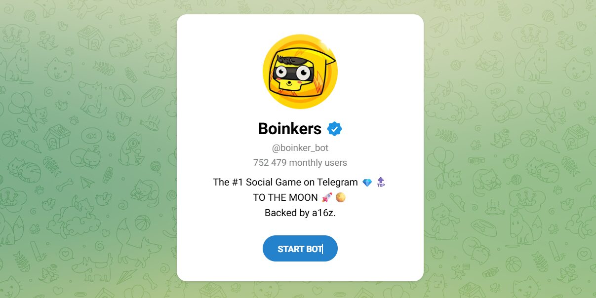 Внешний вид телеграм бота Boinkers