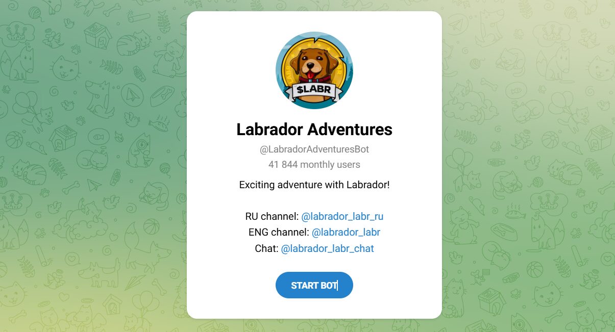 Внешний вид телеграм бота Labrador Adventures Внешний вид телеграм бота Labrador Adventures