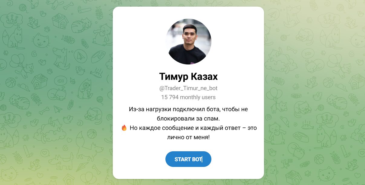 Внешний вид телеграм бота Тимур Казах