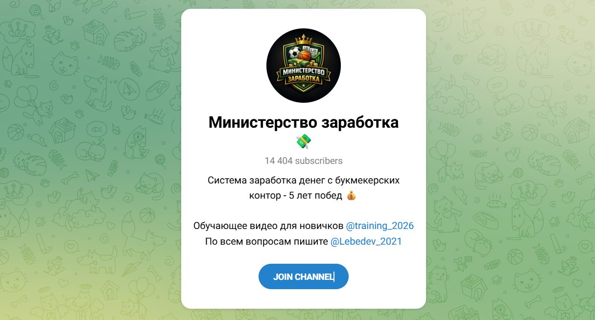 Внешний вид телеграм канала Министерство заработка