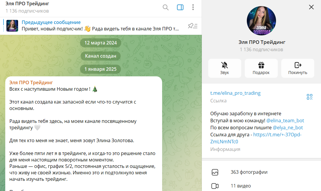 Информация по каналу в телеграме Эля про трейдинг