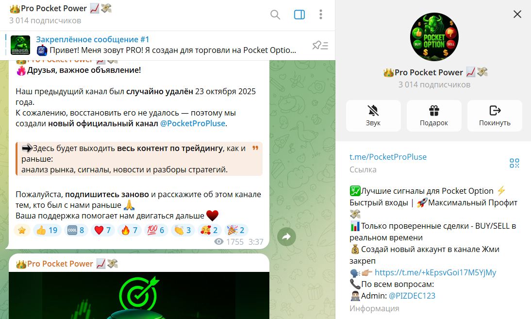 Сведения по телеграмм каналу Pro Pocket Power с сигналами