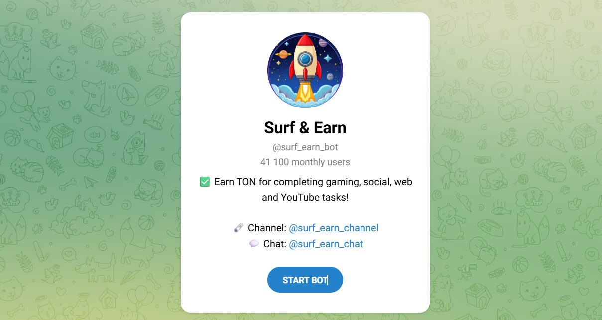 Внешний вид бота в телеграме SURF & EARN