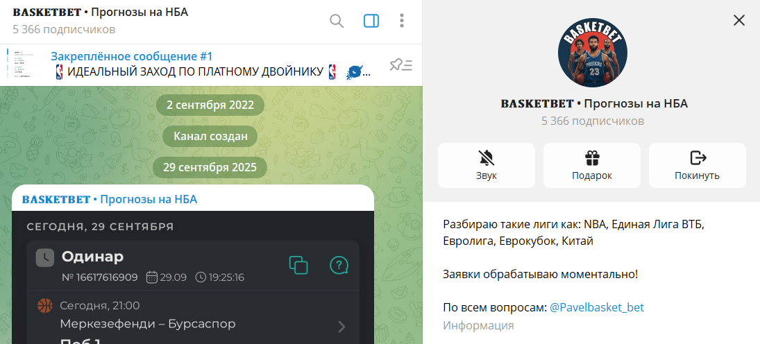 Дата основания канала в телеграме BASKETBET Прогнозы на НБА