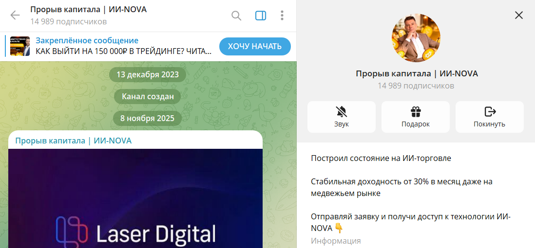 Дата регистрации канала ТГ Прорыв капитала ИИ-NOVA