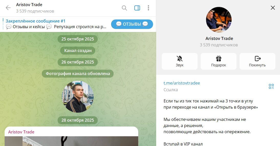 Информация о сервисе Телеграм и Ютуб Aristov Trade