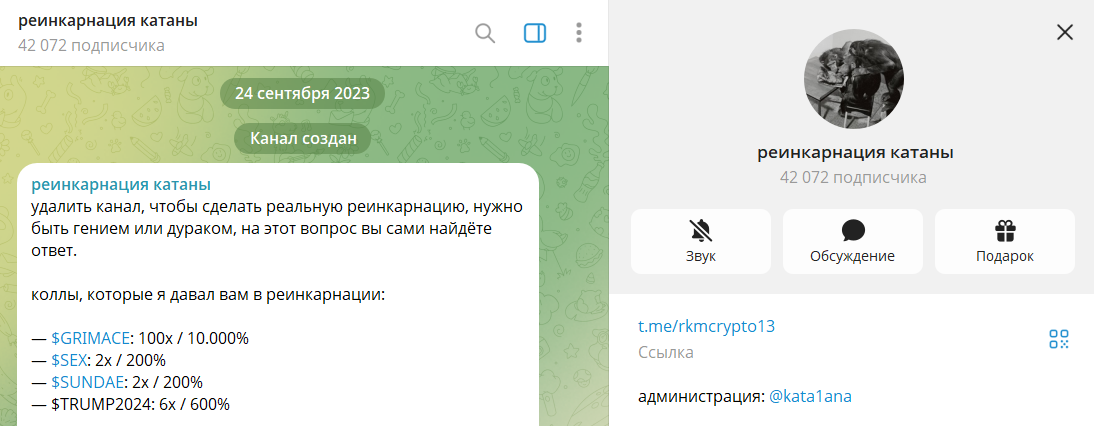 Информация по каналу в телеграмме реинкарнация катаны