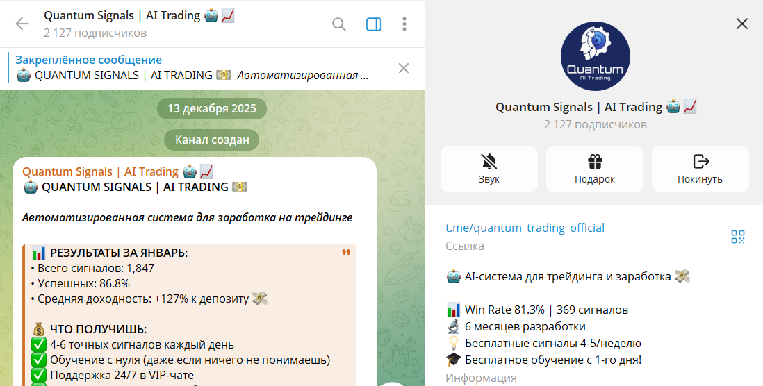 Дата регистрации сообщества Quantum Signals AI Trading