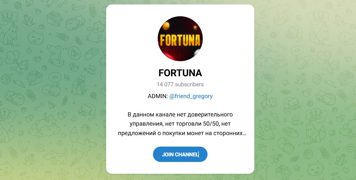 Внешний вид телеграм канала FORTUNA