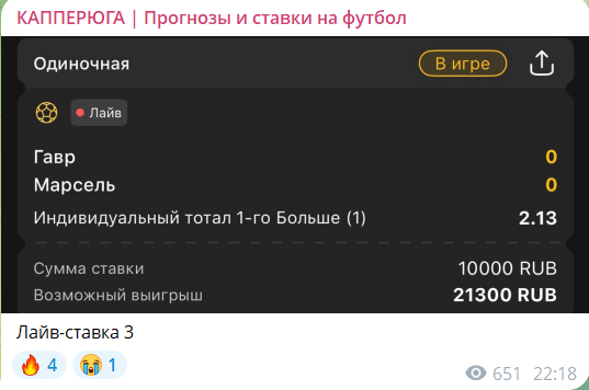 Бесплатная ставка с канала в телеграмме КАППЕРЮГА