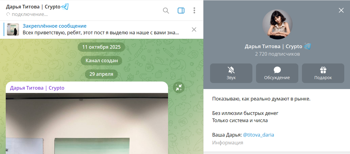 Вводная информация по каналу в телеграмме Дарья Титова Крипто